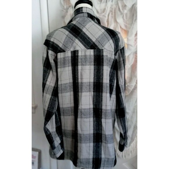 New Lucky Brand Pea Coat Jacket Womens Size M Relaxed Fit Gray Plaid Black Gray - Picture 3 of 4